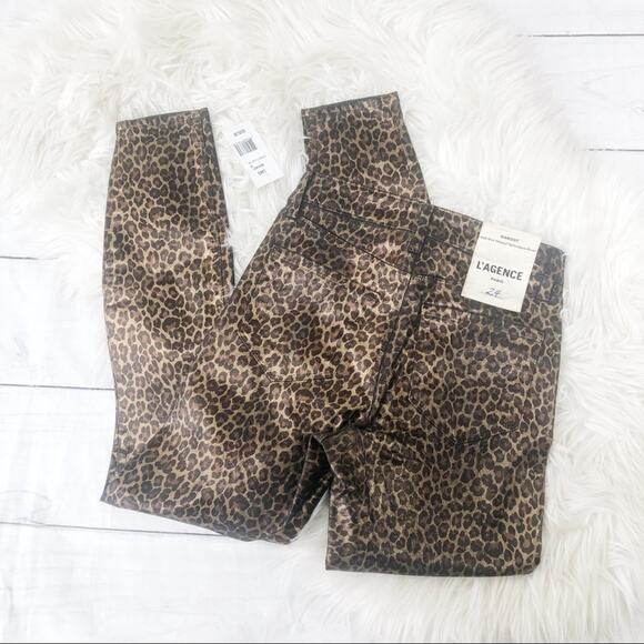 L’ Agence Margot Skinny Black Cheetah Foil‎ Coated denim Jeans Size 24 NEW - Picture 5 of 5